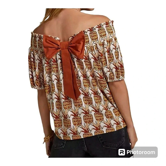 Anthropologie Porridge Printed Bow-Back Top Pineapple Multicolor Size M - Picture 1 of 9